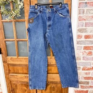 Wrangler Riggs Workwear Men Jeans 35x32 Blue Denim Carpenter Utility READ